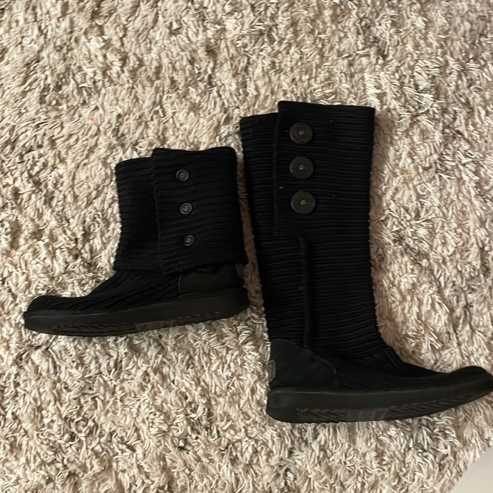 Worn Black Knit Fold Over Uggs